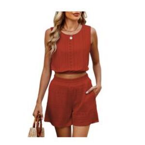 Sleeveless Crop Tank Top High Waisted Shorts Pockets Set, small, 4G-1315SET003